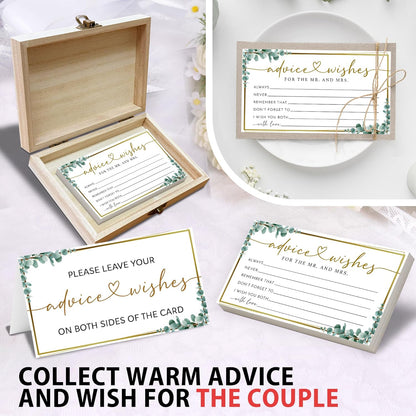 Boho Advice and Wishes for the Mr and Mrs - 50 Packs Wedding Advice Cards Bridal Shower Game Cards with Box Reception Guest Book for Bride Groom Newlywed Engagement Party Decoration -A08