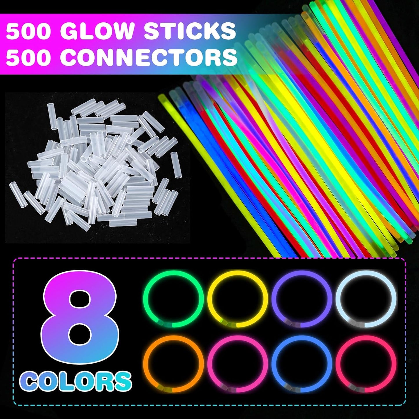 YixangDD 86 PCS Ultra Bright Glow Sticks, 8 Inch Glow Sticks Bulk Party Pack, Light Up Sticks for Glow Bracelets, Necklaces, Concerts, Christmas, Party Supplies with 86 Connectors