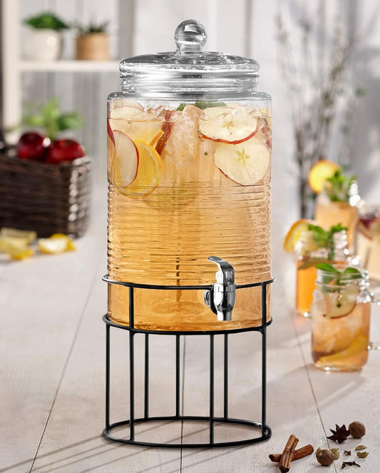 Style Setter Beverage Dispenser Cold Drink Dispenser w/ 3-Gallon Capacity Glass Jug, Metal Stand & Leak-Proof Acrylic Spigot Great for Parties, Weddings & More