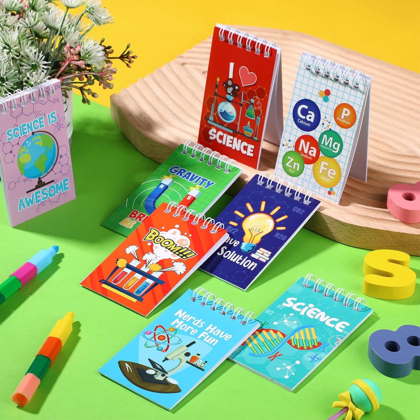 Teling 24 Pcs Science Party Favors Science Notebooks Bulk Mini Scientist Notepad Small Spiral Pocket Notebook for Student Back to School Gifts Lab Week Chemistry Class Reward Birthday Gift Bag Filler