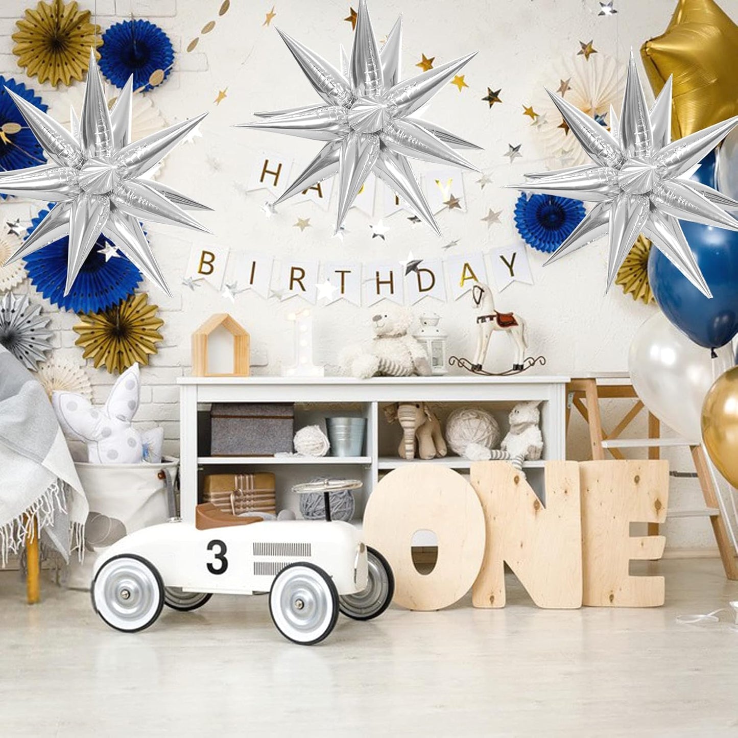 ZAKVOOR 60 Pcs Star Balloons 12 Spike Foil Explosion Party Decoration Balloons for Christmas New Year Eve Birthday (Silver)