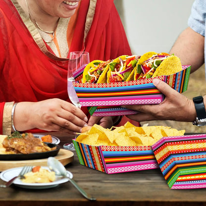 30 Pack Fiesta Mexican Food Trays, Floral and Serape Stripe Design Disposable Paper Serving Containers Boats for Taco Nights, Nachos, Fries, Popcorn, Snacks, Cinco de Mayo and Birthday Party Supplies