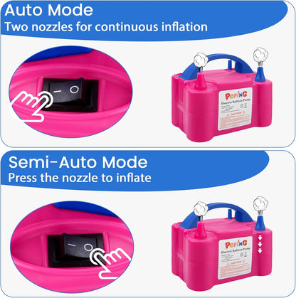 PCFING Balloon Pump Electric, Portable Balloons Inflator Blower Machine with Balloon Tie Tool & Dual Nozzle