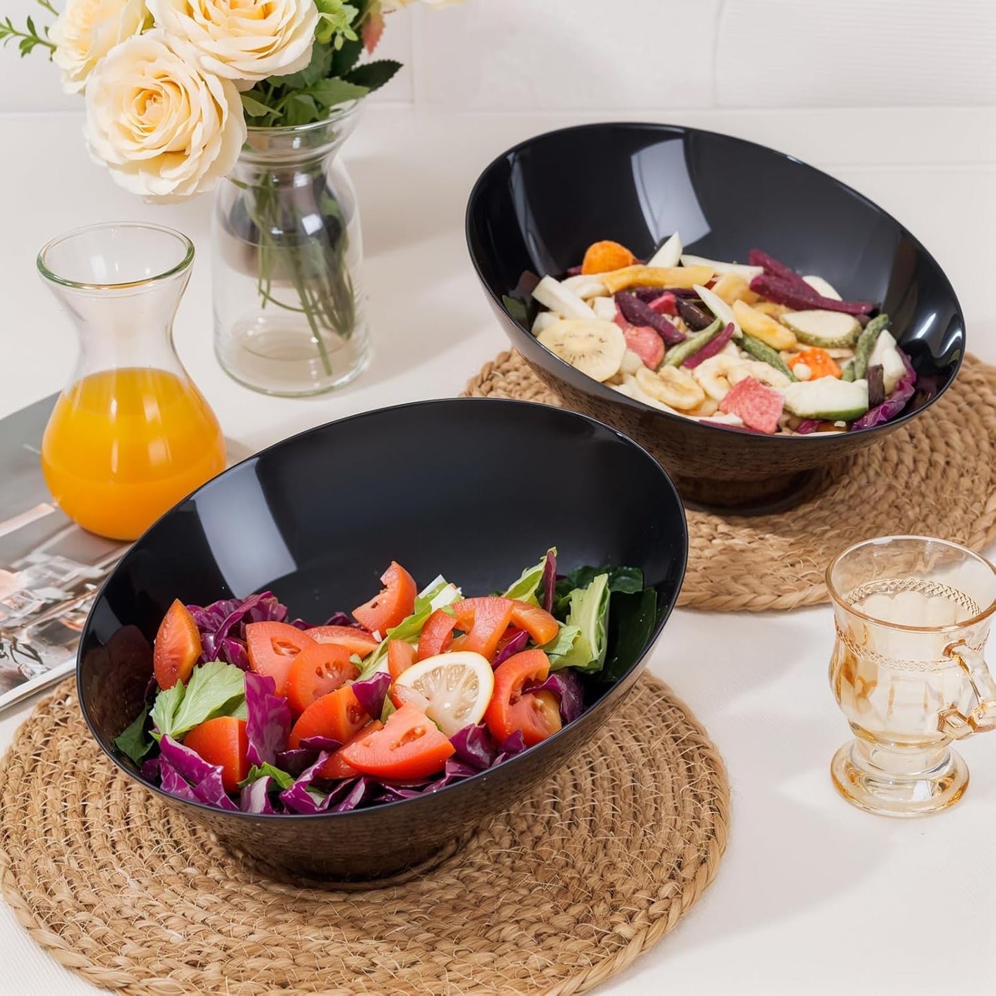 bUCLA 54 OZ Clear Plastic Serving Bowls (12 Pack) - Angled Serving Bowls Disposable for Chip&Candy - Party Table Salad and Fruit