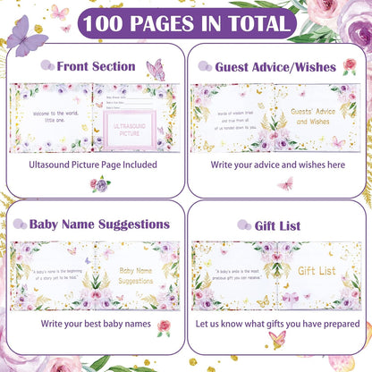 Fuyoooo 27 Pcs Safari Animal Baby Shower Guest Book Set Baby Shower Sign in Guest Floral Book Place Table Cards with Gold Pen Adhesive Photo Corner for Birthday Party