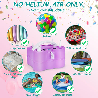 AGPTEK Electric Air Balloon Pump, 110V 600W Rose Red Portable Dual Nozzle Inflator/Blower for Party Decoration