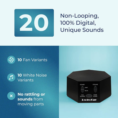 Adaptive Sound Technologies LectroFan Classic - Soothing Sound Machine for Sleep - Built-in Sleep Timer - Compact Design - Non-Looping Sounds - Speech Privacy - White