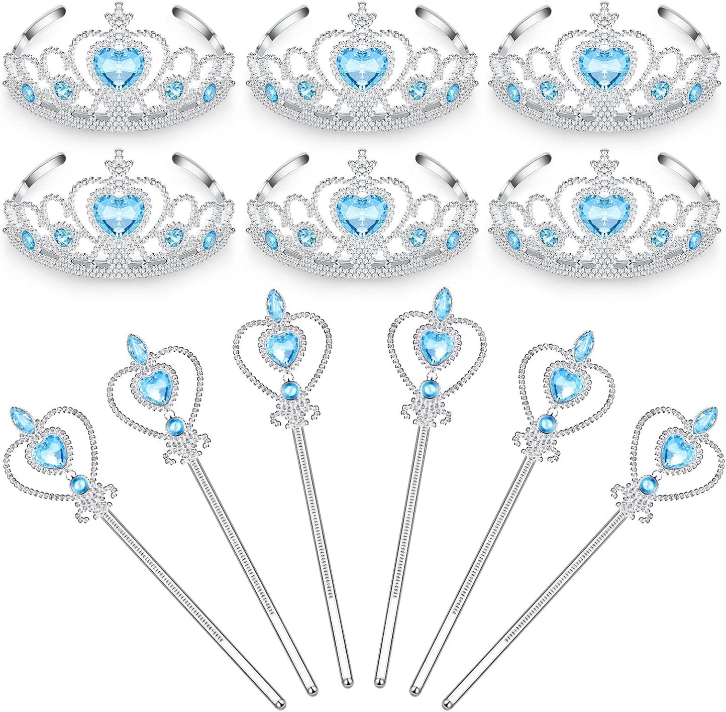 Chalyna 12 Pcs Princess Crowns Tiara Wand for Little Girl Silver Heart Jewel Plastic Tiara Winter Gift for Birthday(Pink,Heart Style)