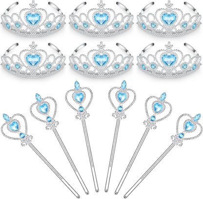 Chalyna 12 Pcs Princess Crowns Tiara Wand for Little Girl Silver Heart Jewel Plastic Tiara Winter Gift for Birthday(Pink,Heart Style)