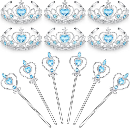 Chalyna 12 Pcs Princess Crowns Tiara Wand for Little Girl Silver Heart Jewel Plastic Tiara Winter Gift for Birthday(Pink,Heart Style)