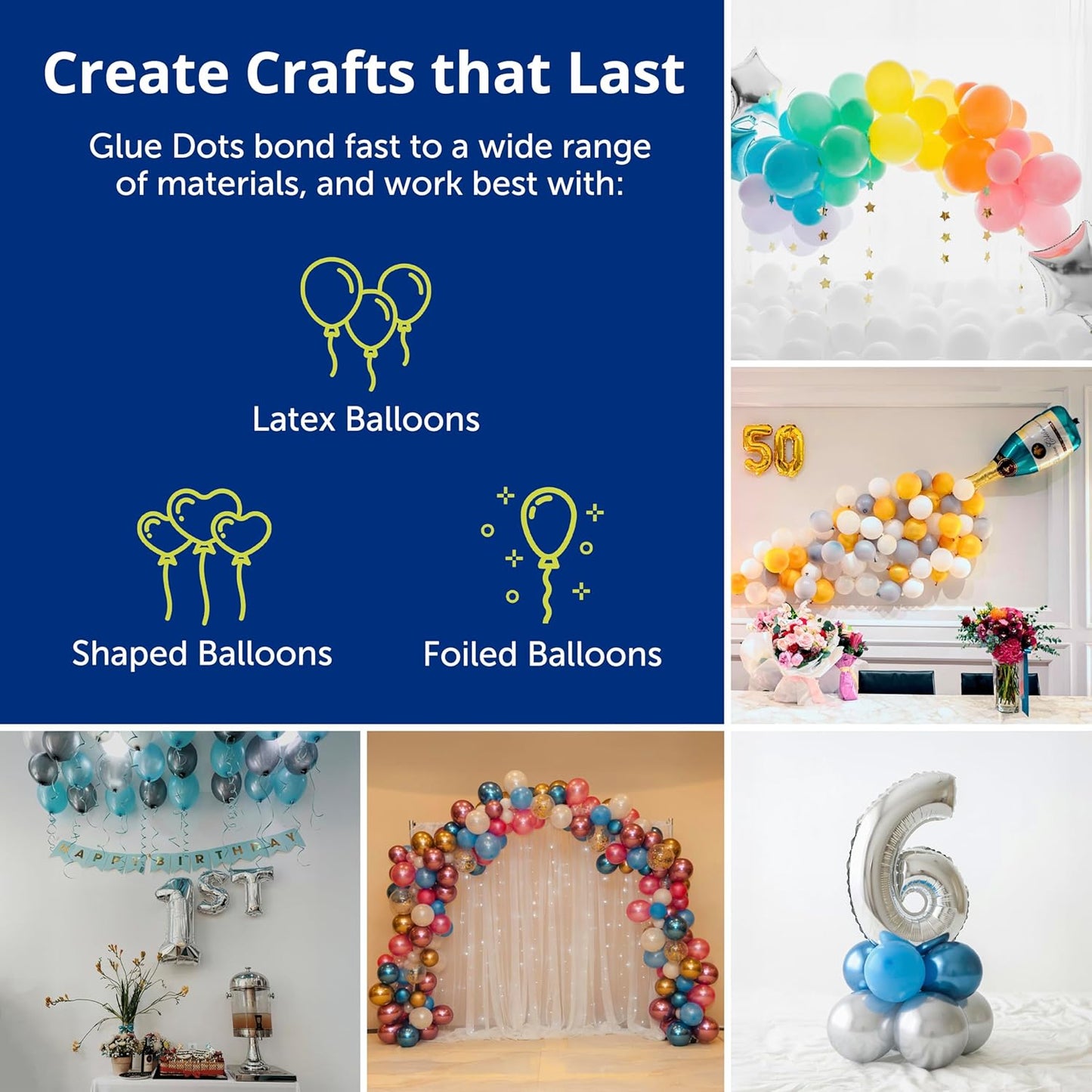 Glue Dots, Balloon Dots, Double-Sided, 1/2", 300 Dots, DIY Balloon Arch Decoration, Glue Tape for Party Wedding Birthday, Glue Stick and Tape Alternative, Clear
