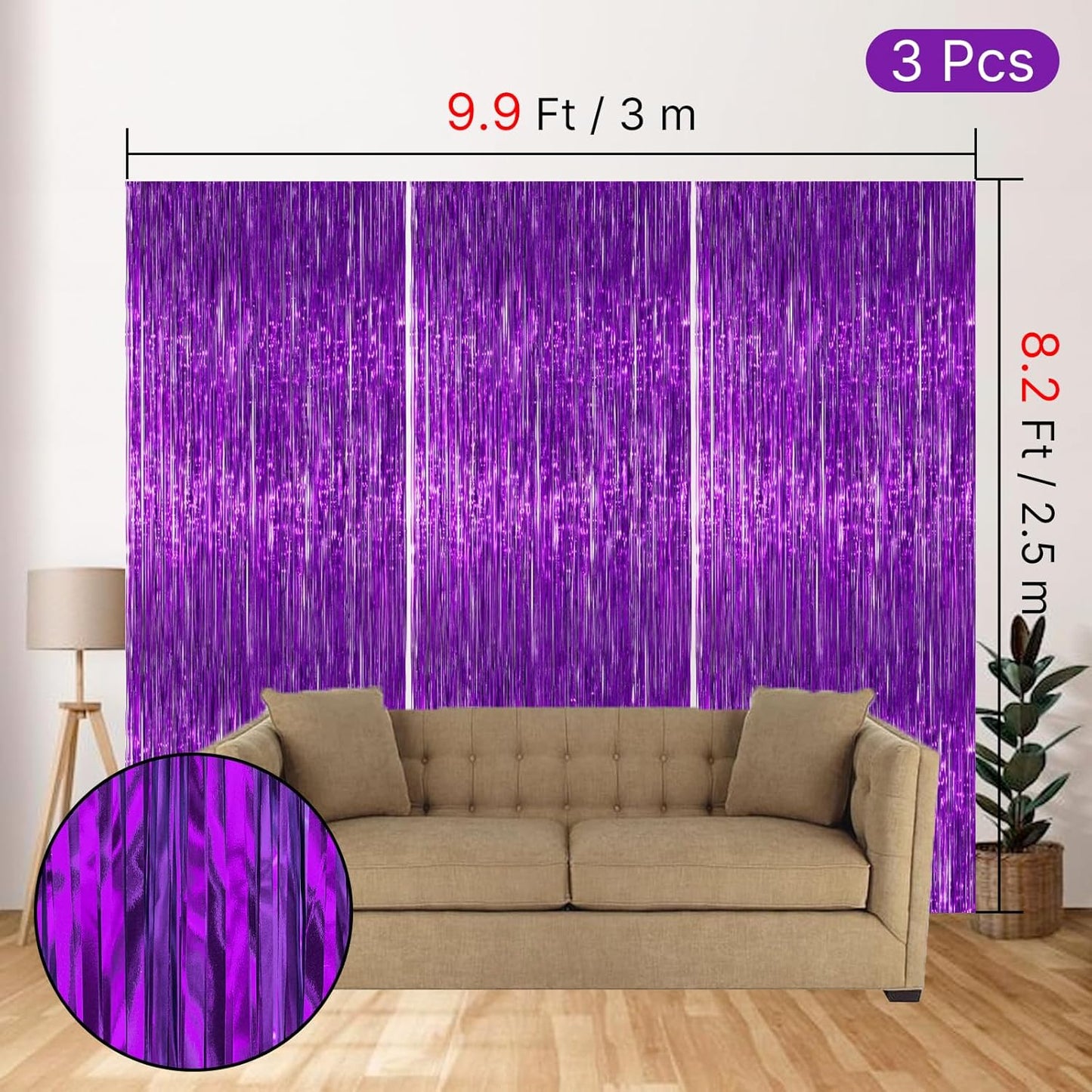 PartyWoo Silver Streamers 3pcs Tinsel Backdrop 8.2FT Metallic Tinsel Foil Fringe Streamer Curtains Party Photo Booth Backdrop for Graduation Baby Shower Bachelorette Wedding Disco Party Decorations