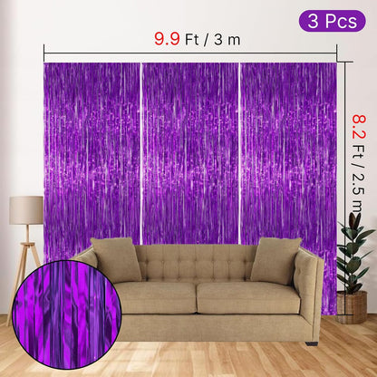 PartyWoo Silver Streamers 3pcs Tinsel Backdrop 8.2FT Metallic Tinsel Foil Fringe Streamer Curtains Party Photo Booth Backdrop for Graduation Baby Shower Bachelorette Wedding Disco Party Decorations