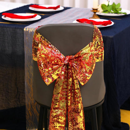 Snowkingdom 2 Pieces Gold Table Runner, Sequin Glitter Foil Metallic Thin Mesh Runner Roll 11"x108", Gold Table Decorations for Event Party, Wedding, Birthday Party, Christmas