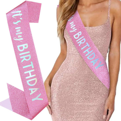 It's My Birthday Sash Black Glitter Sash with Hot Pink Foil Happy Birthday Decorations for Women Girls Men Boys Black Party Decorations