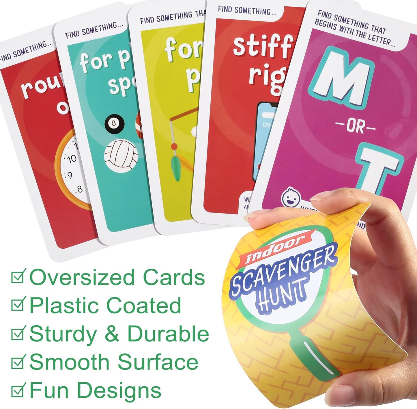LotFancy Card Games for Family Game Night, 4 in 1 Pack, Scavenger Hunt Games for Kids, Indoor Outdoor Activities, Family Trivia, Educational Game, Jumbo Size, Gifts for Ages 2-6