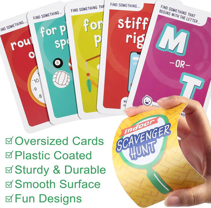 LotFancy Card Games for Family Game Night, 4 in 1 Pack, Scavenger Hunt Games for Kids, Indoor Outdoor Activities, Family Trivia, Educational Game, Jumbo Size, Gifts for Ages 2-6
