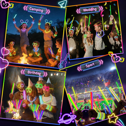 SHQDD 100 Glow Sticks Bulk Party Pack, 8” Neon Glow Sticks, DIY Glowsticks with Connectors Bracelets & Necklaces, Glow in the Dark Party Supplies for Kids, Adults, Parties, Halloween & New Year