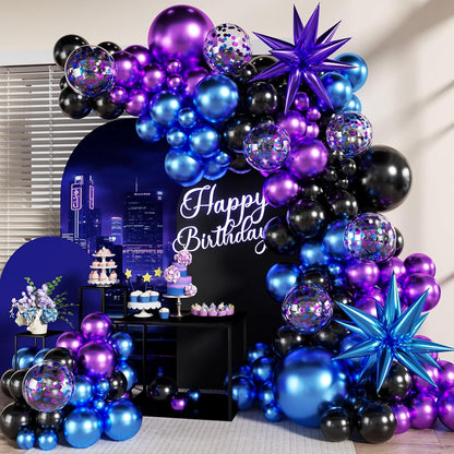 Blue White Silver Balloon Garland Arch Kit, 140Pcs Navy Light Metallic Blue Silver White Confetti Balloons With Stars for Birthday Wedding Birdal Shower Graduation Fathers Day Party Decorations