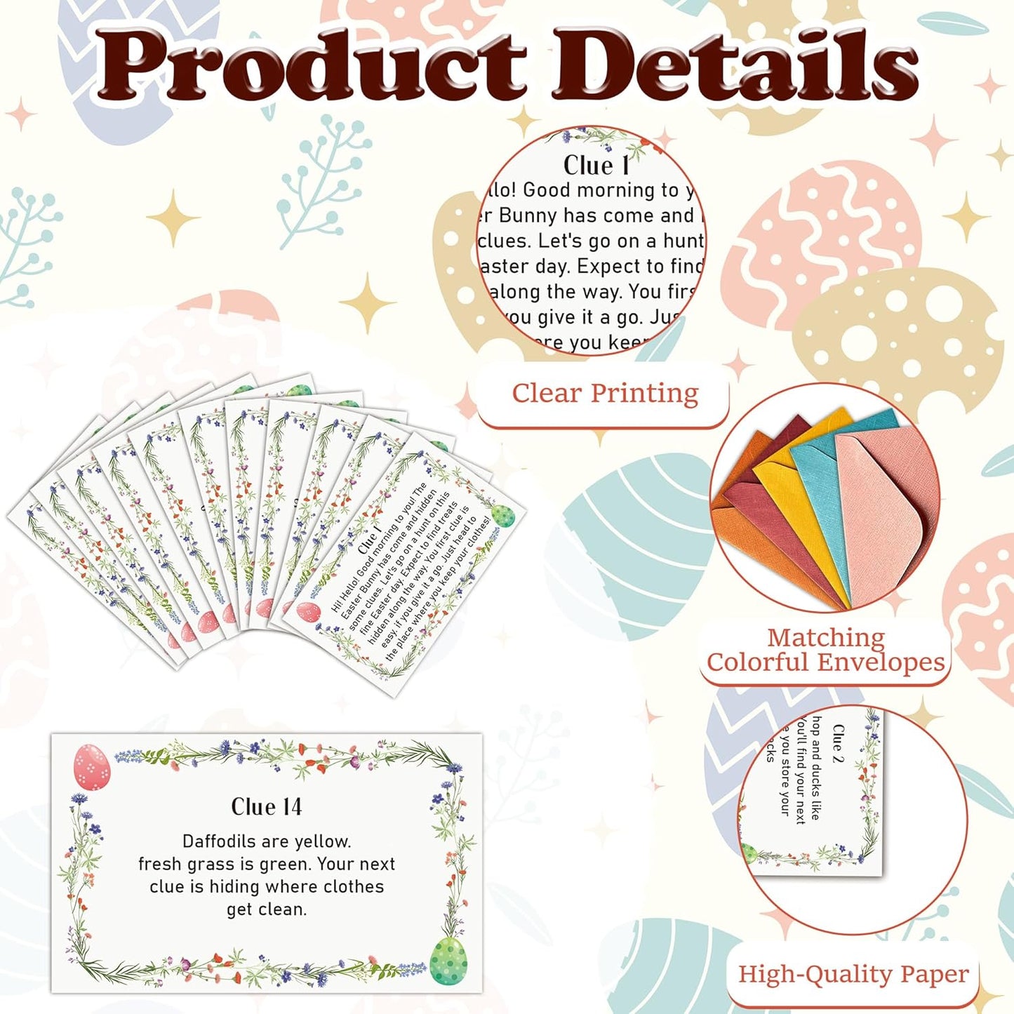 Easter Scavenger Hunt Game, Easter Games for Family Treasure Riddle Egg Hunt Cards Game Activities, Spring Floral Holiday Indoor Outdoor Party Games Supplies Gifts for Adults Friends, 01