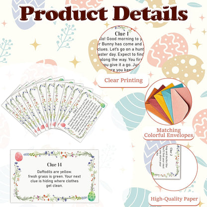 Easter Scavenger Hunt Game, Easter Games for Family Treasure Riddle Egg Hunt Cards Game Activities, Spring Floral Holiday Indoor Outdoor Party Games Supplies Gifts for Adults Friends, 01