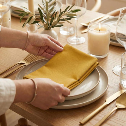 ACCENTHOME Natural Cotton Linen Napkin Set of 12 18x18 inch Dinner Napkins - Washable Soft Premium Hotel Quality Reusable Hemmed Edges Napkins Perfect Table Linens for Family Dinners, Weddings