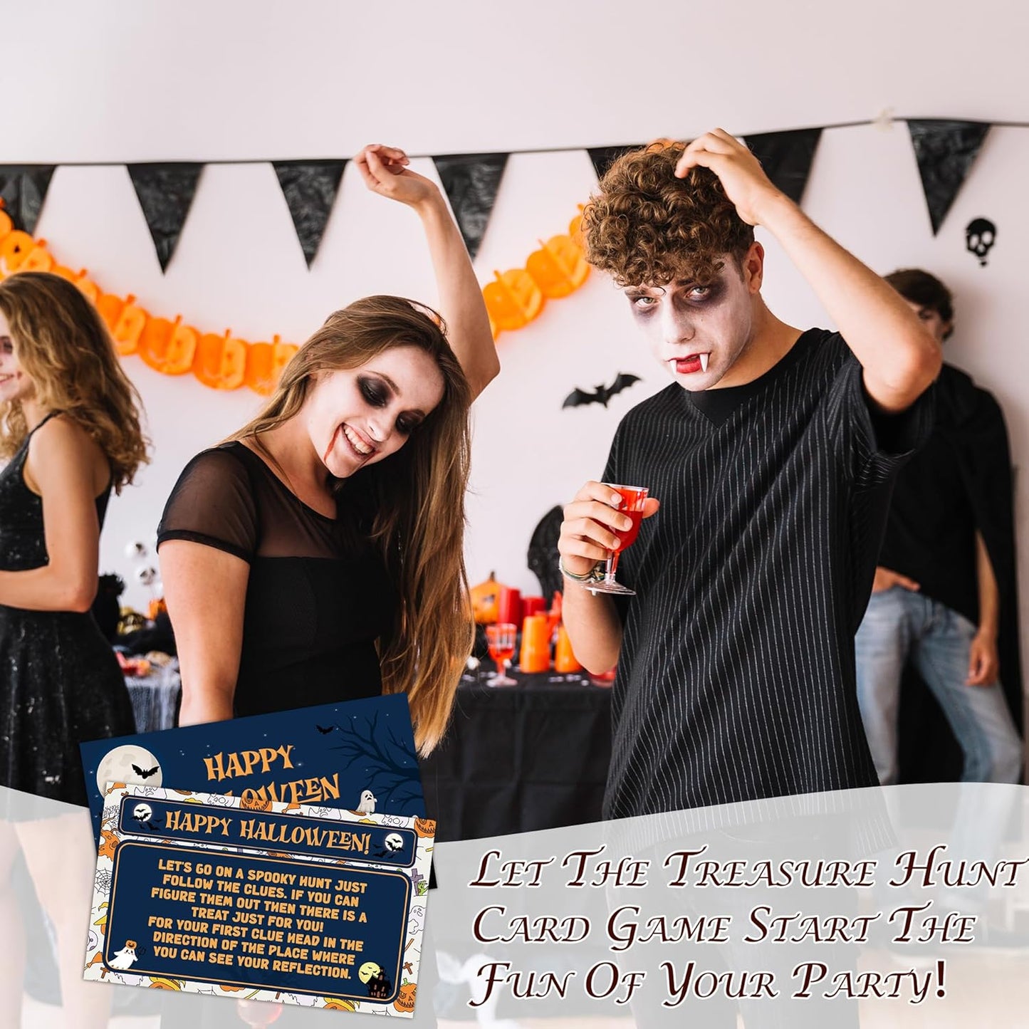 Halloween Scavenger Hunt Games Set, Trick Or Treat Treasure Hunt Clue Games for Friends Family, Halloween Activities for Large Groups, Horror Party Supplies Decorations, 01