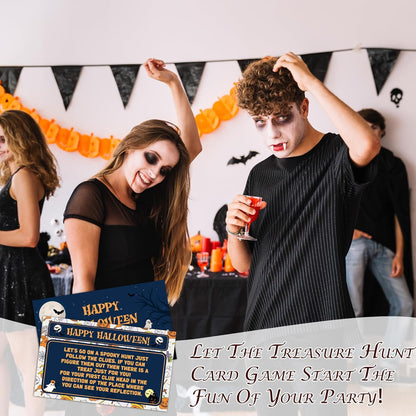 Halloween Scavenger Hunt Games Set, Trick Or Treat Treasure Hunt Clue Games for Friends Family, Halloween Activities for Large Groups, Horror Party Supplies Decorations, 01