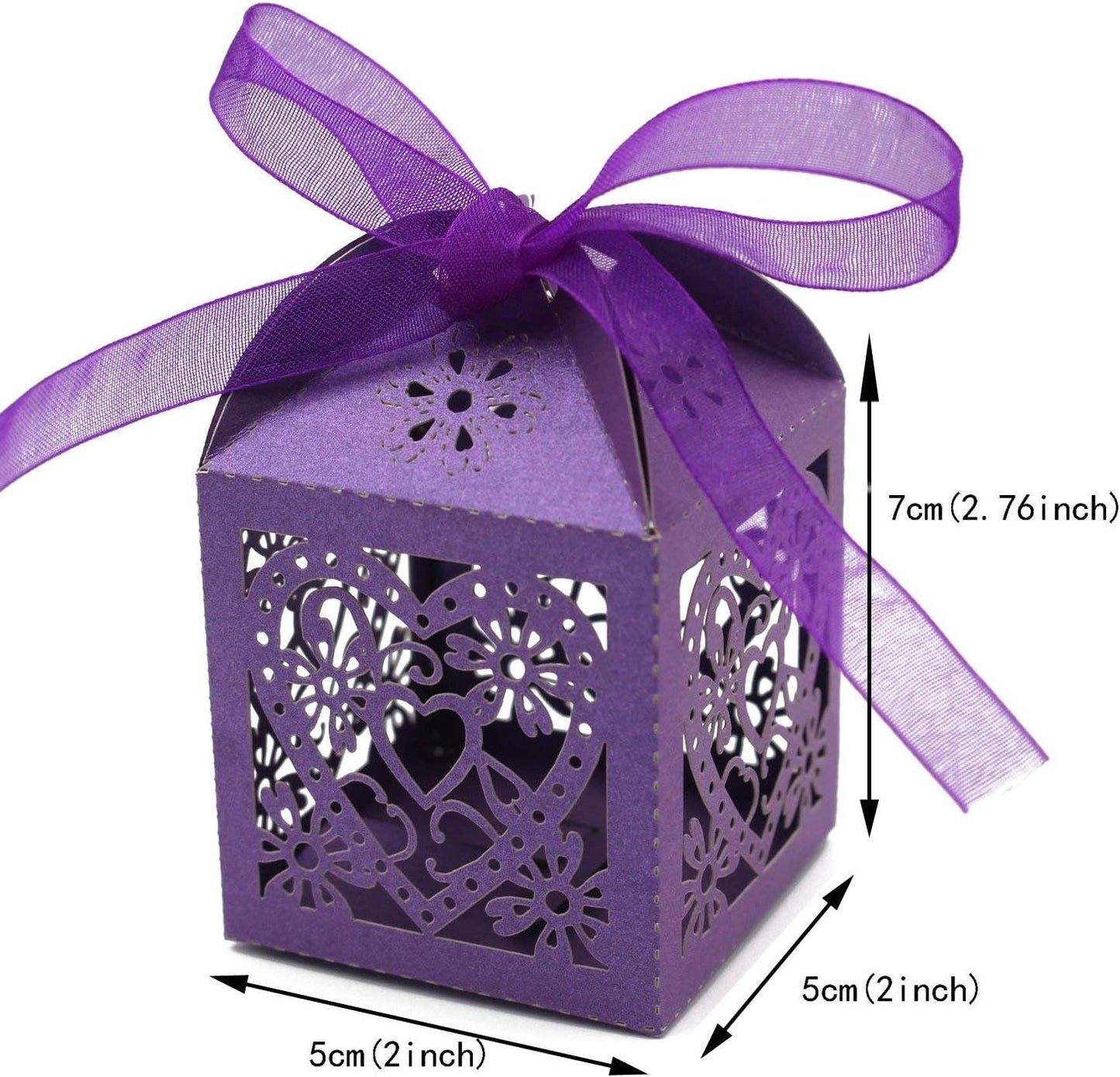 KPOSIYA 100 Pack Love Heart Laser Cut Wedding Party Favor Box Candy Bag Chocolate Gift Boxes Bridal Birthday Shower Bomboniere with Ribbons