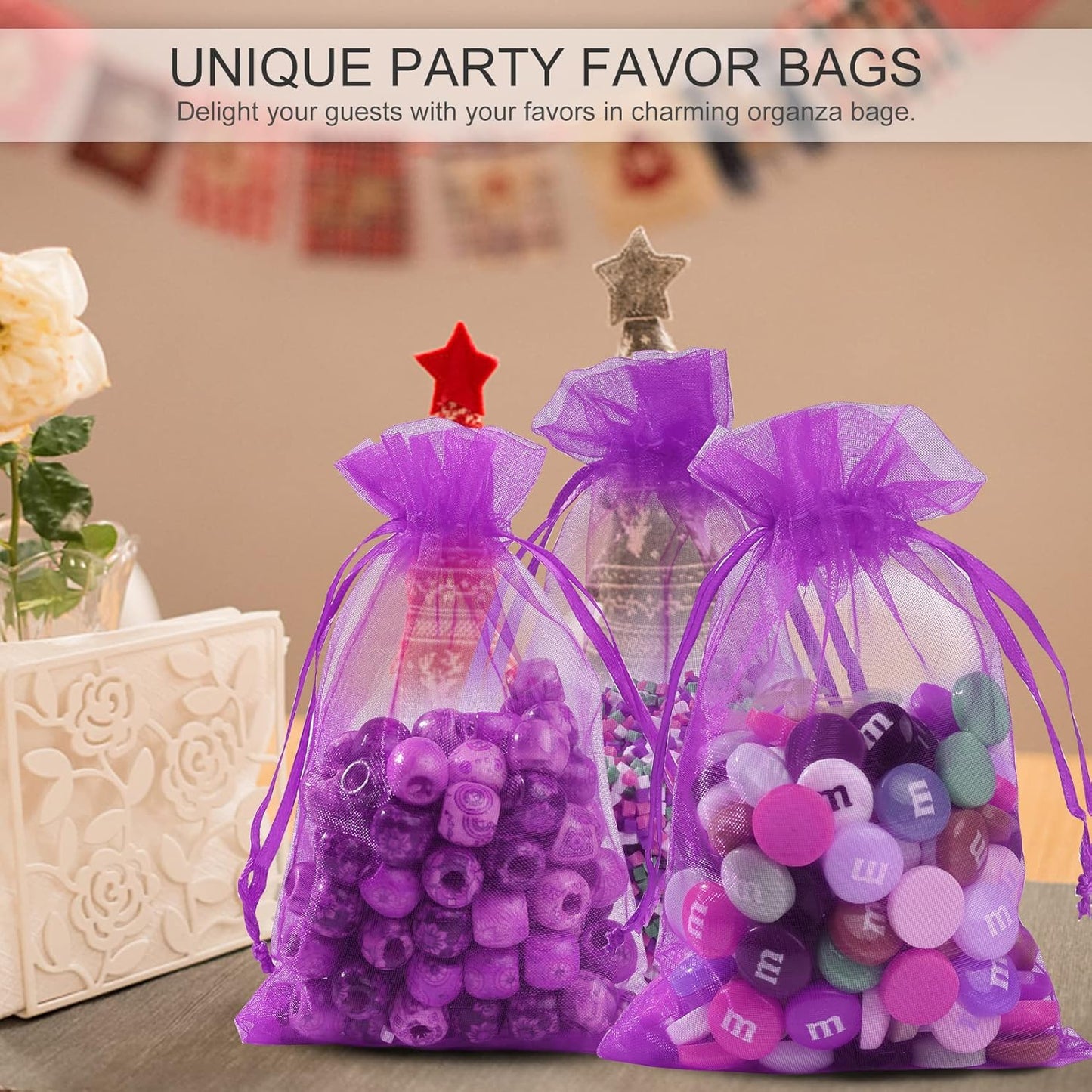 ANZNKU Pink Organza Bags 4 x 6 in 50PCS, Small Gift Bags for Goodie Candy Jewelry Soap Packaging, Cute Little Mesh Bag Drawstring Bulk for Wedding Birthday Party Favor Baby Shower & Easter Gifts Wrap