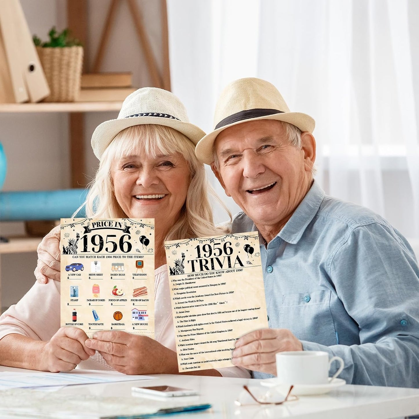 70Pcs 70th Birthday Party Games Born In 1956 Fun 1956 Trivia Music Slang Books Game Double-Sided Game Cards Vintage 70th Birthday Party Supplies for 70 Year Old Activity Anniversary Class Reunion