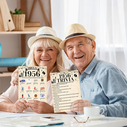 70Pcs 70th Birthday Party Games Born In 1956 Fun 1956 Trivia Music Slang Books Game Double-Sided Game Cards Vintage 70th Birthday Party Supplies for 70 Year Old Activity Anniversary Class Reunion