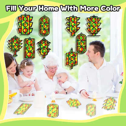 QOUBAI 32 Sets Stars Suncatchers Craft Back to School DIY Stained Glass Window Patriotic 4th of July Paper Craft Home School Classroom Decor Kid Birthday Gift Creative Art Activity Game - Colors A