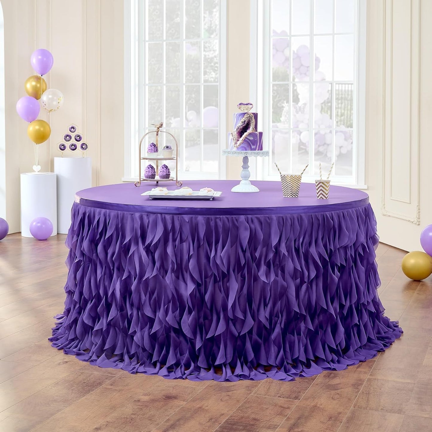 leegleri 6FT Tulle Ruffle Curly Willow Table Skirt for Rectangle or Round Tables, Under The Sea Ocean Blue Baby Shark Themed Tutu Table Skirt for Baby Shower, Birthday Party