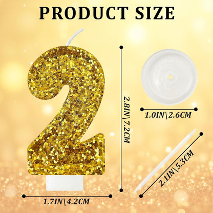 Birthday Number Candles, Glitter Number Candle Cake Decorations with Sequins, Cupcake Decorations for Girls, Women, Party Anniversary Celebrations (Number 6, Purple)