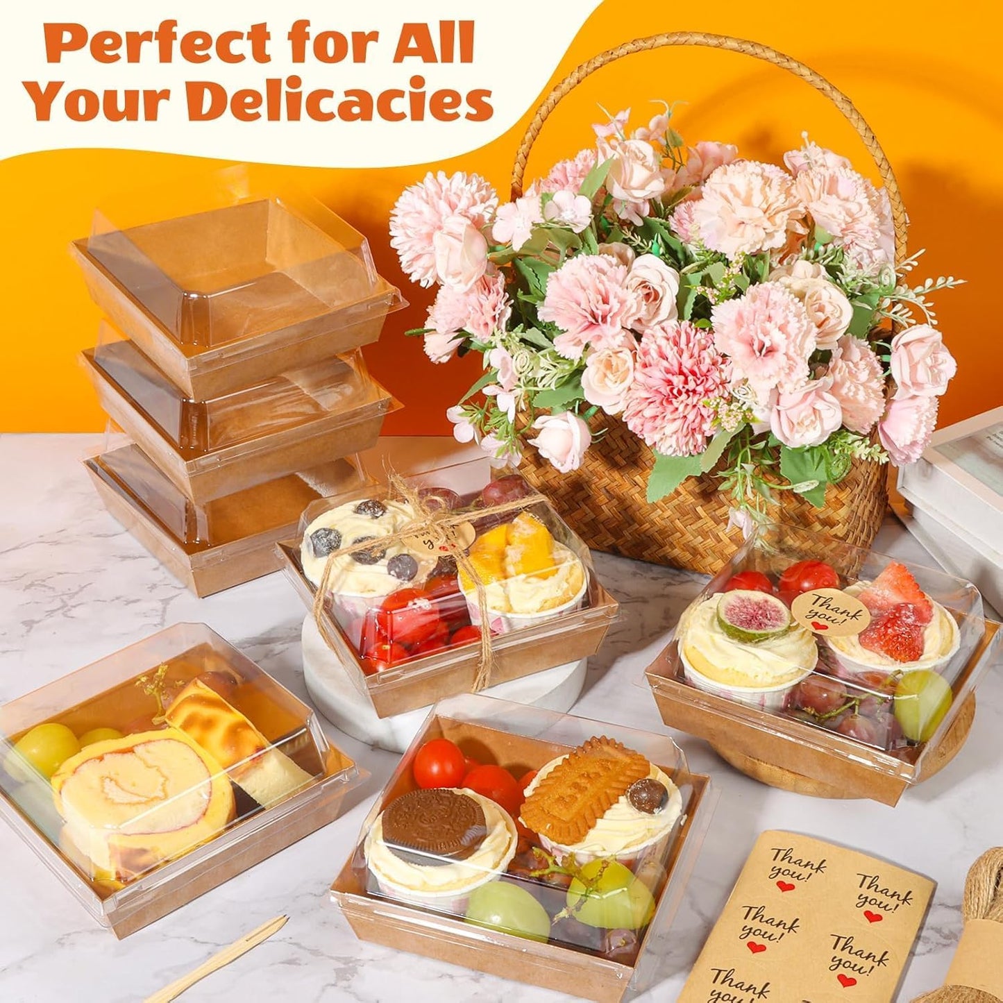 20Pcs Small Charcuterie Boxes with Clear Lids - Paper Mini Charcuterie Boxes To Go, Disposable Food Container with Lid, Dessert Boxes for Sandwich, Cookie, Sushi, Cake Slice, and Strawberries