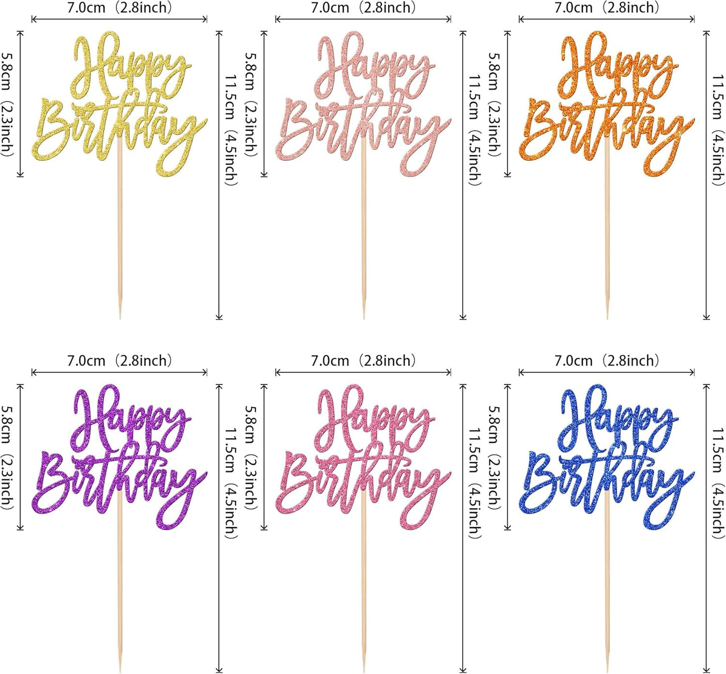 24 PCS Happy Birthday Cupcake Toppers Glitter Picks for Celebrating Anniversary Theme Party Cake Decorations Supplies Gold