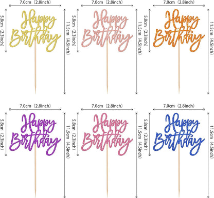 24 PCS Happy Birthday Cupcake Toppers Glitter Picks for Celebrating Anniversary Theme Party Cake Decorations Supplies Gold