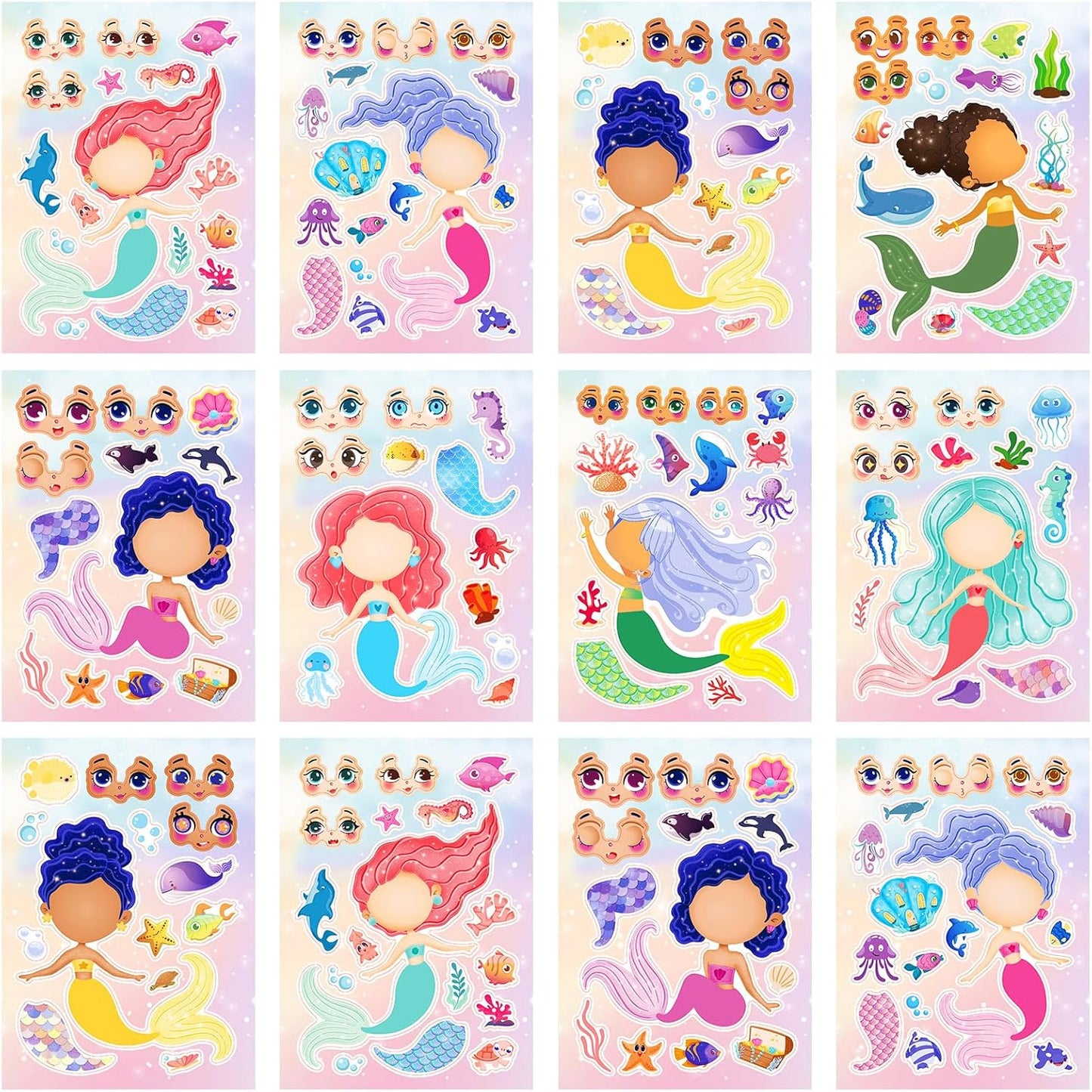 24 Sheets 8.27''×5.9'' Make Your Own Stickers for Kids Toddlers, Make a Face Stickers Mix and Match with Unicorns Dinosaur Horse and Sea Animals for Kids Party Favors Activities