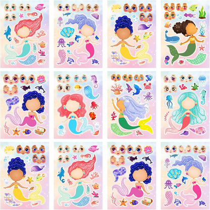 24 Sheets 8.27''×5.9'' Make Your Own Stickers for Kids Toddlers, Make a Face Stickers Mix and Match with Unicorns Dinosaur Horse and Sea Animals for Kids Party Favors Activities
