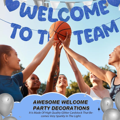 Fulmoon Pre Strung Welcome to The Team Banner with Two Heart Signs, NO DIY, Glitter Welcome Party Supplies for New Employee, Coworker, Colleague, Staff, Team Member Office Decorations(Champagne Gold)