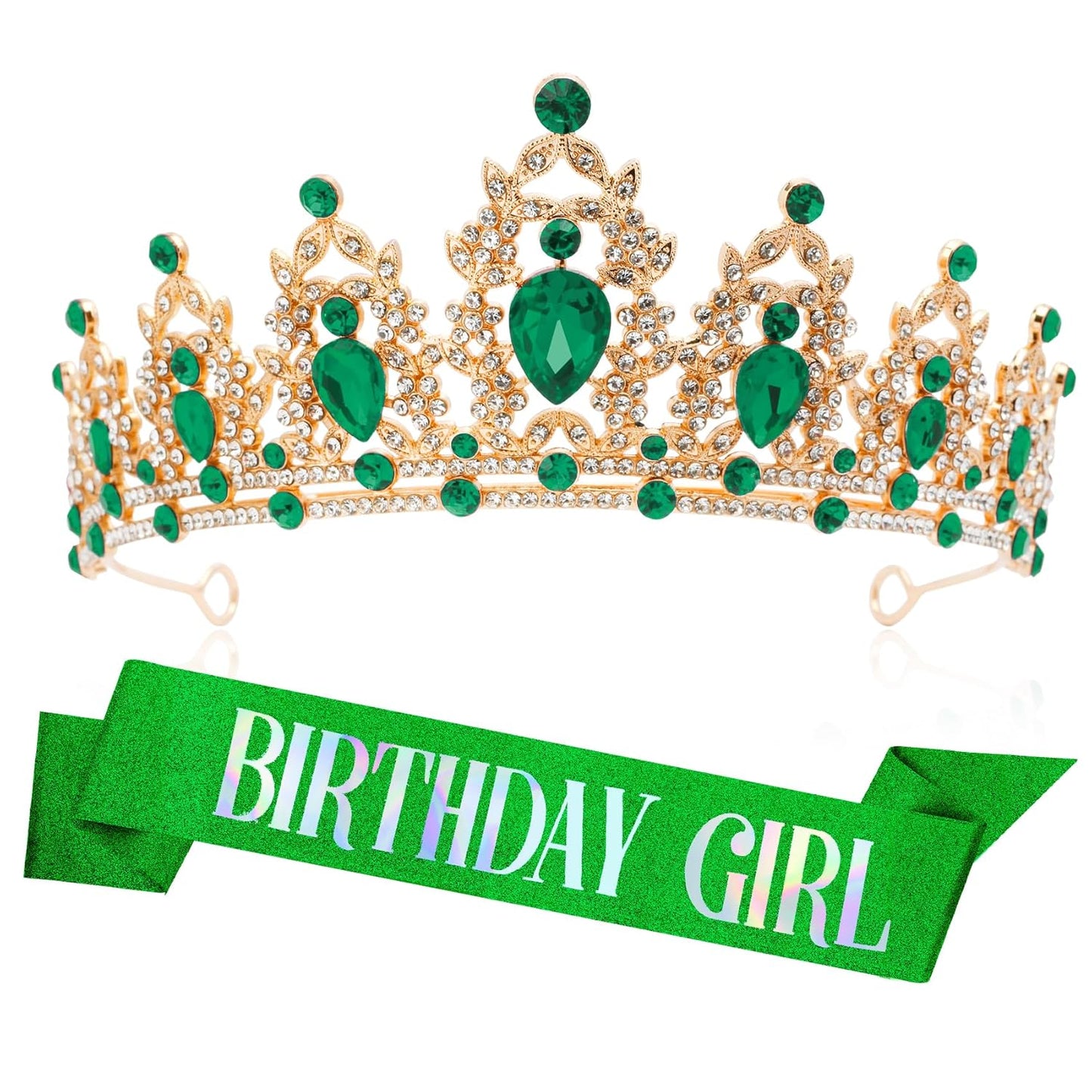 Silver Birthday Crown Headband with Sash for Women - Rhinestone Tiara for Birthday Parties