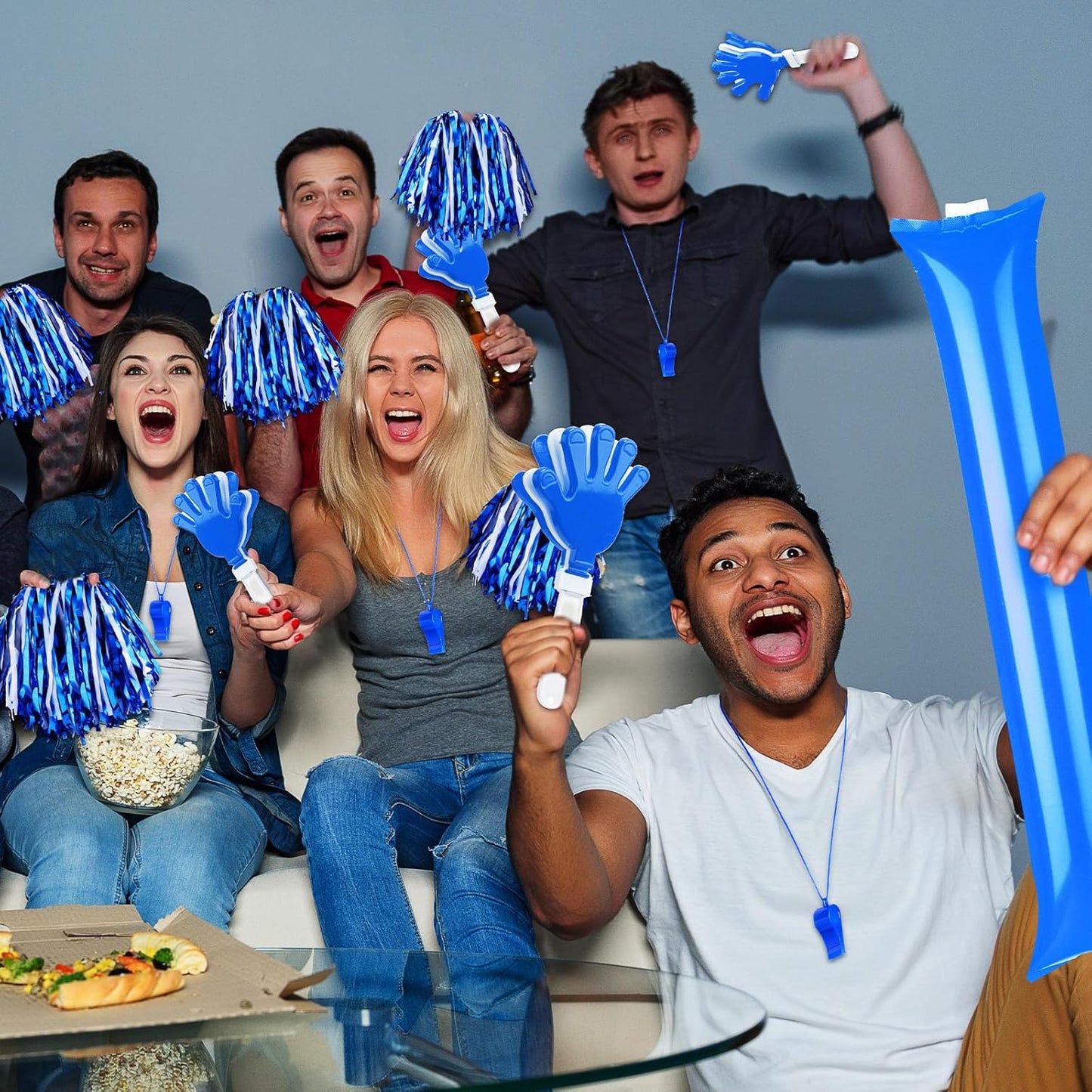 Yunsailing 96 Pcs Homecoming Noisemakers Team Spirit Accessories for Game Day Include Hand Clappers Cheerleading Pom Pom Thunder Stick Cheer Party Blower Plastic Whistle for Sport Fans(Gold)