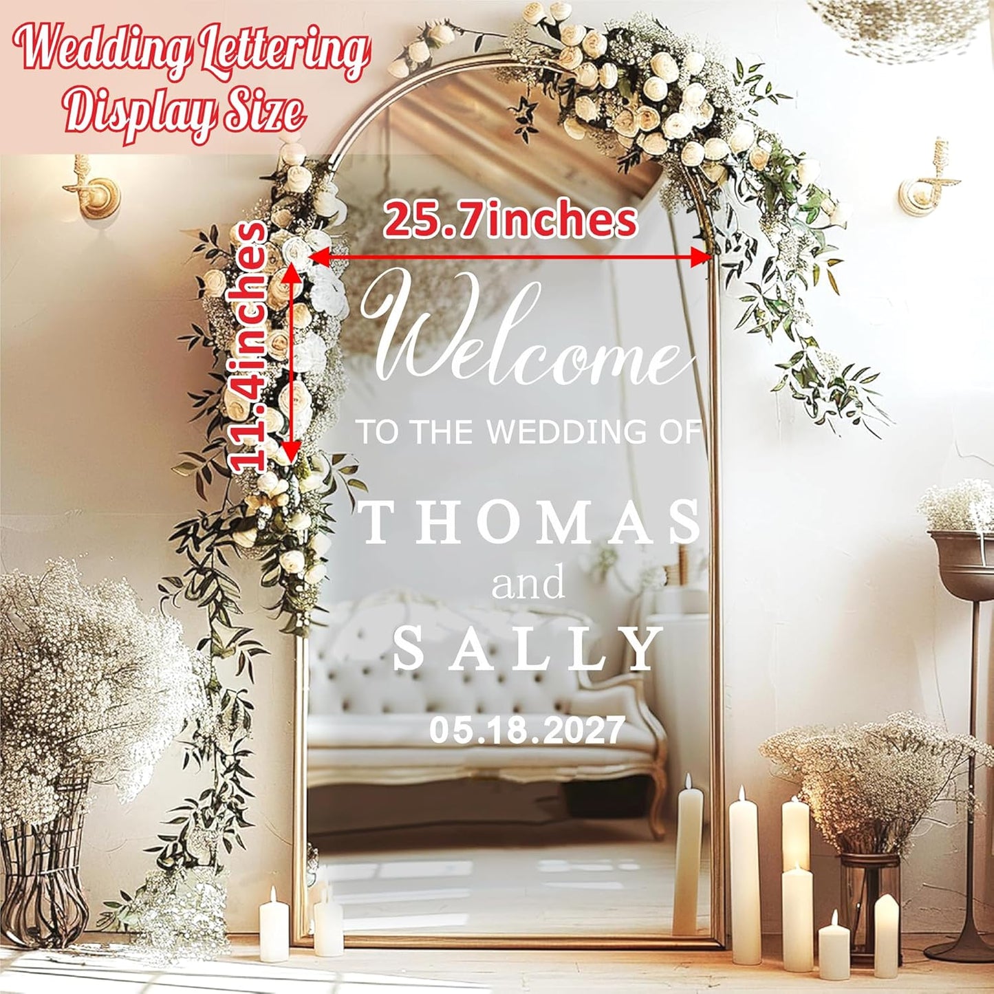 Custom Name Welcome to Our Wedding Signs Personalized Wedding Mirror Decals Selfie Mirror Decal for Wedding Entry Reception Display Golden Date Marriage DIY Vinyl Lettering Welcome Party Decoration