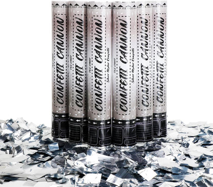 12 Inch Confetti Cannons (6 Pack) – Silver Mylar Confetti Poppers - Air Powered Party Poppers Confetti Shooters for Birthday, Wedding, Graduation, Christmas, New Year Celebrations