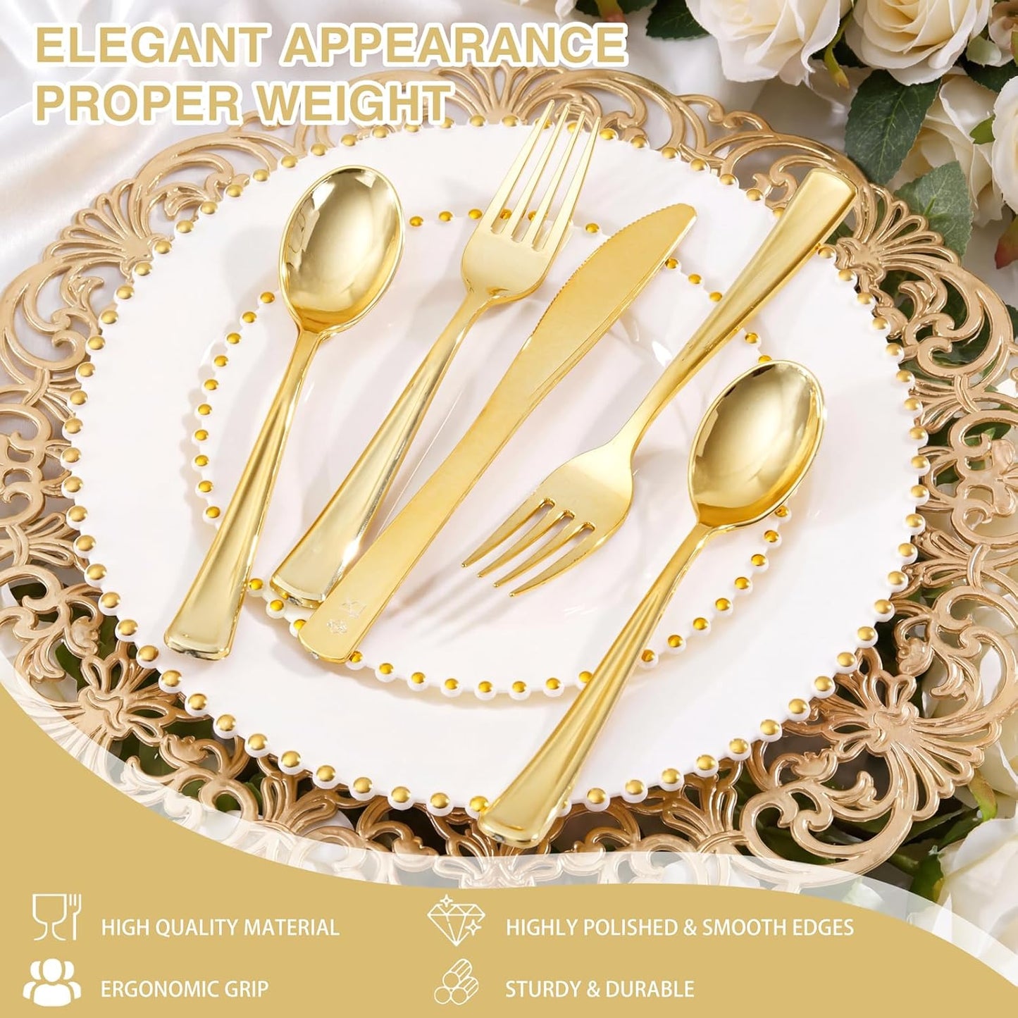 Supernal 360pcs Silver Plastic Cutlery,Elegant Plastic Silverware,Silver Hammed Silverware,Disposable Flatware,Include 120 Forks,120 Knvies,120 Spoons,Perfect for Birthday,Party,Wedding