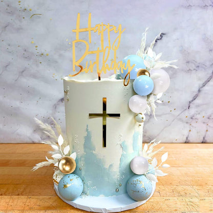 Khaki Balls Cake Topper Boho Grass Cake topper Khaki White Gold Pearl Balls Happy Birthday Cake Decorations for Wedding Birthday Boho Themed Supplies (Khaki)