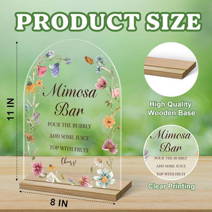 Acrylic Arch Mimosa Bar Sign, Pink Bow Champagne Acrylic Mimosa Bar With Base Supplies For Baby Shower Bridal Shower, Birthday, Bachelorette Engagement Party, Welcome Sign For Table Party -A14