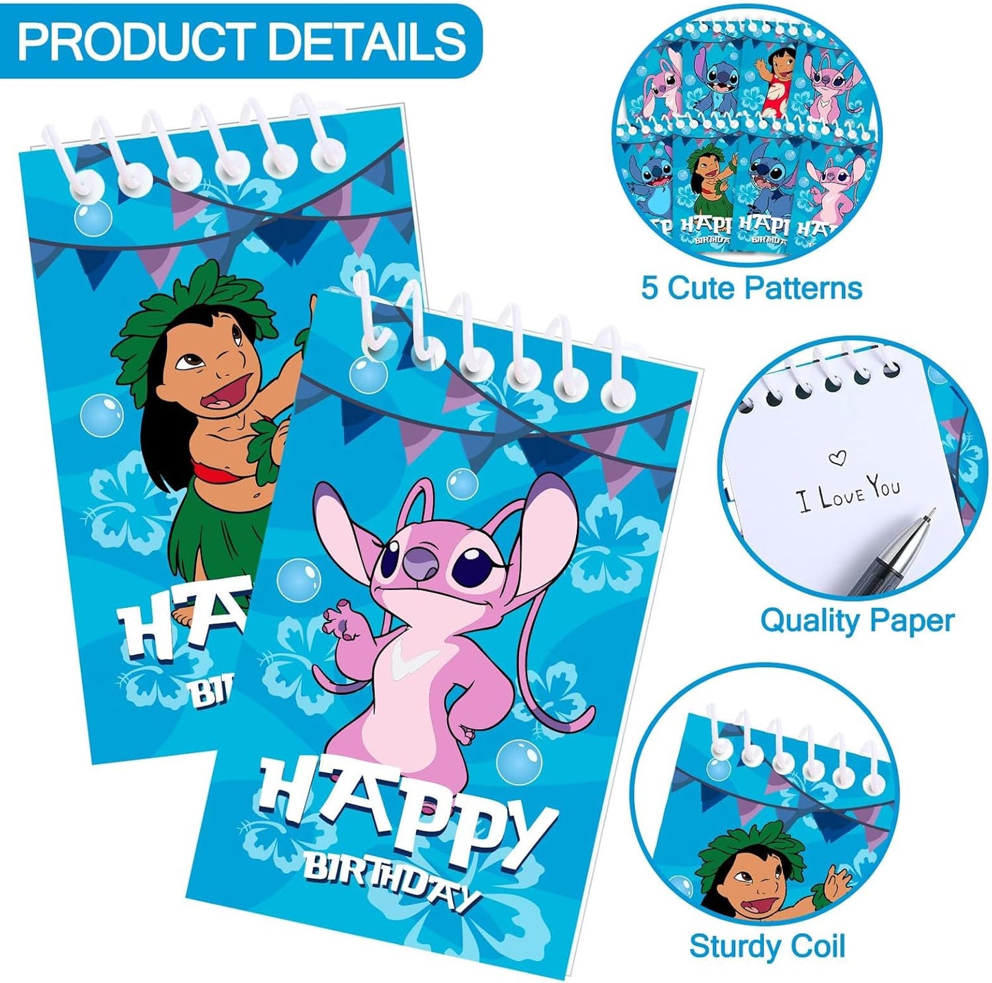 Stitch Party Supplies, 24Pcs Mini Notepads for Stitch Birthday Party, Goodie Bag Stuffers, Classroom Rewards, 8 Types