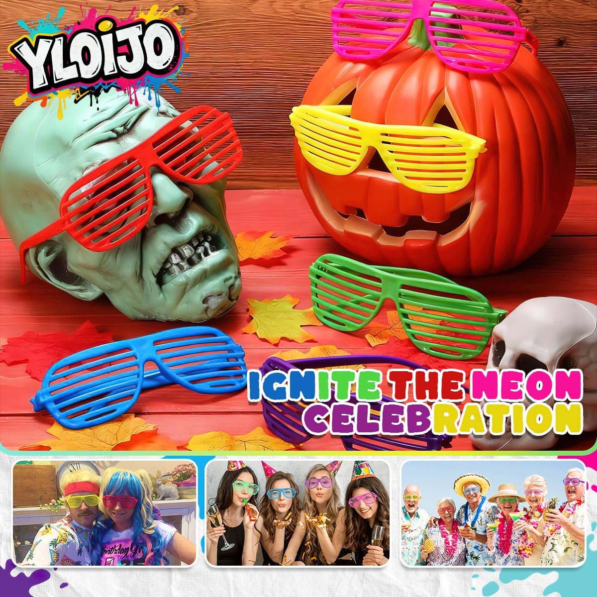 Shutter Glasses Neon Color Shades Sunglasses Set Novelty 80s 90s Funny 6-Color Plastic Venetian Blinds Party Glasses